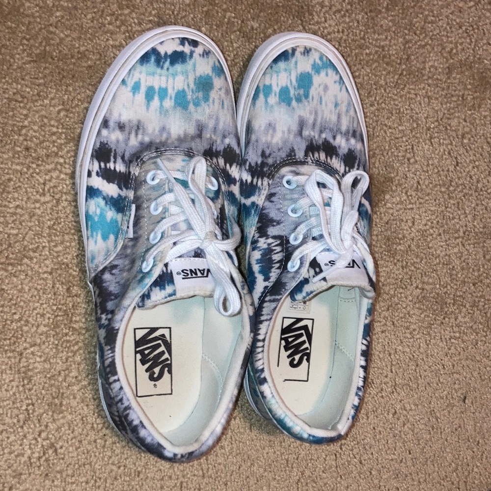 Blue tie dye tie up vans